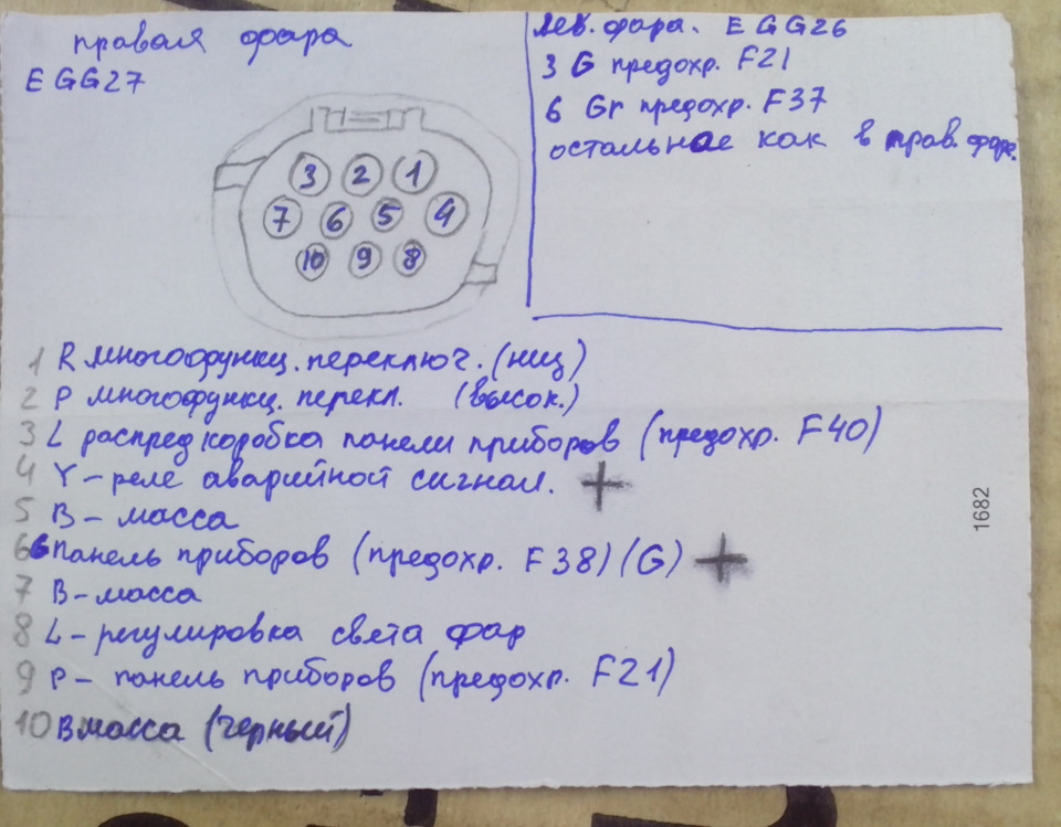 Распиновка разъема головных фар. — KIA Rio (3G)