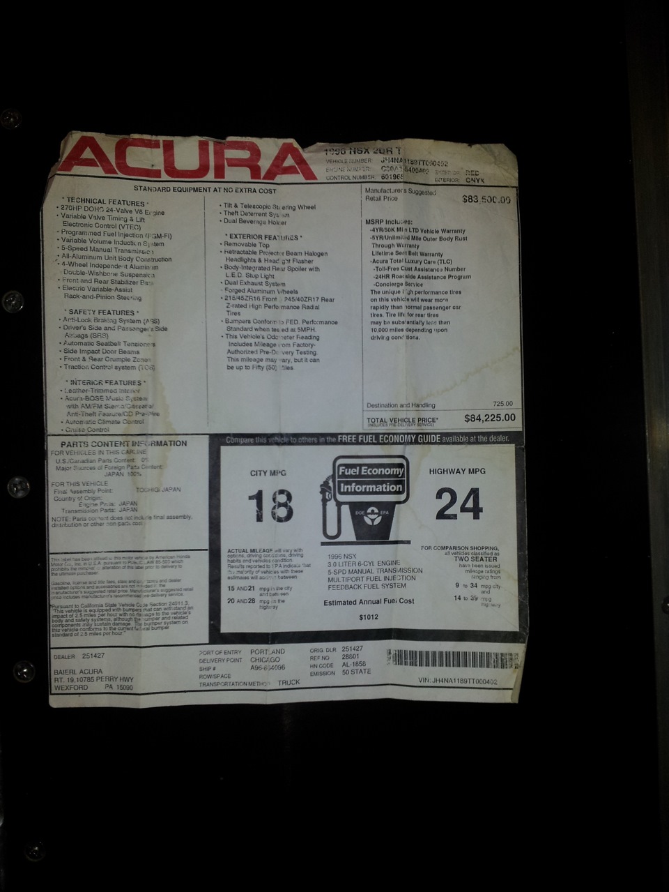 Фото в бортжурнале Acura NSX (1G)