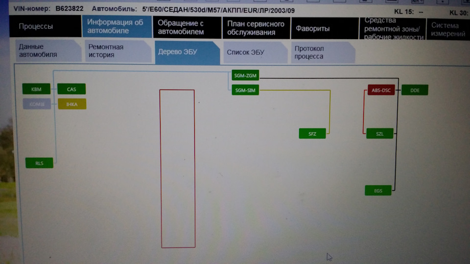 Почему в вертикальном прямоугольнике с красным контуром не определяются ЭБУ? Думаю, если красный контур, то нет связи в связи с какой-то неисправностью. Или как? Стал замечать, что не работают индикаторы потери давления шин. Эта функция завязана на датчиках АБС. Тут тоже видно, что неисправность АБС, так как этот ЭБУ выделен красным цветом. — BMW 5 series (E60)