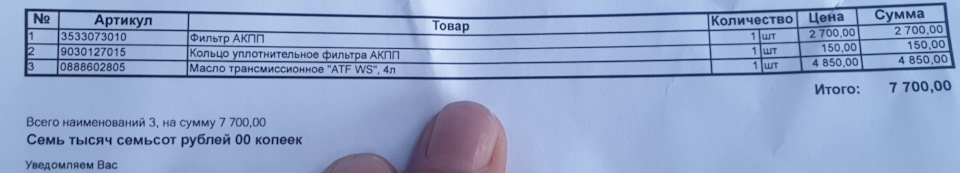 Расходники для акпп — Toyota Camry (XV50). Запчасти на фото: 3533073010, 9030127015