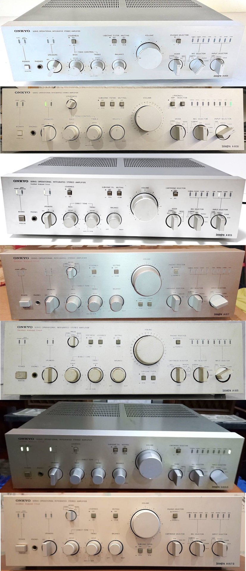 ONKYO 1978-81 : Integra A-805, A-808, A-815, A-817, A-819, A-815D