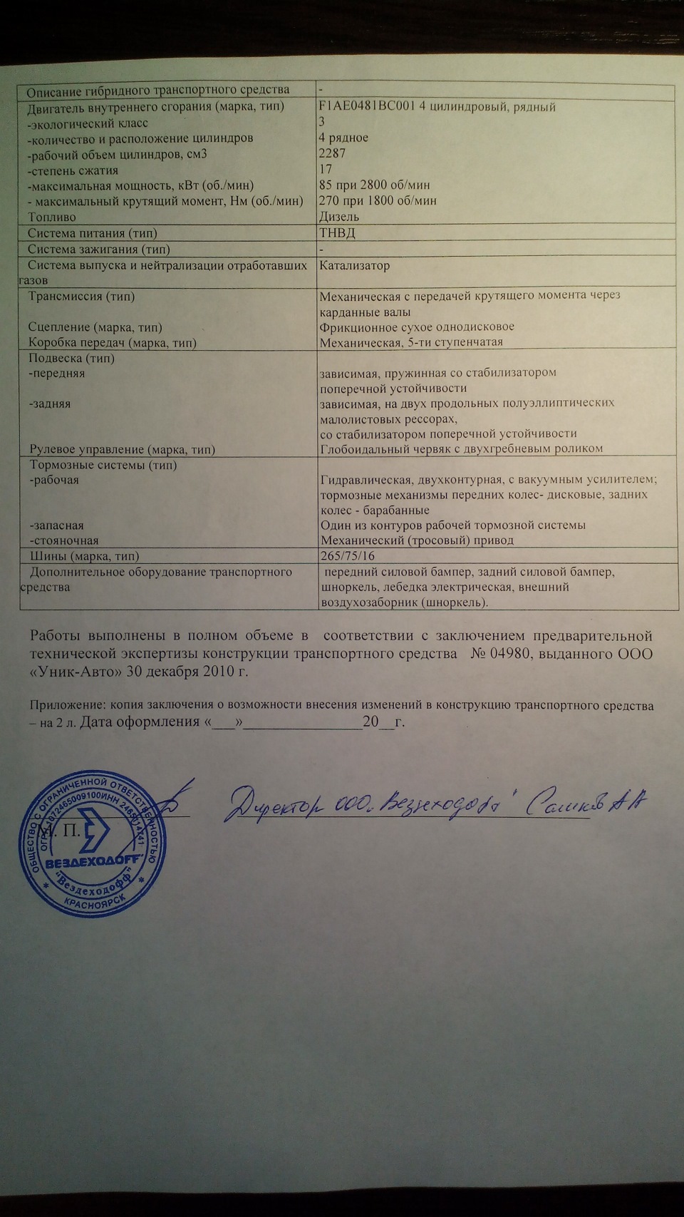 2-я сторона Заявления-декларации — УАЗ Patriot. Запчасти на фото: 2657S