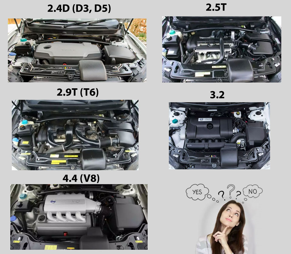 Двигатели XC90: дизельные — 2.4D, бензиновые — 2.5T, 2.9T, 3.2, 4.4 — Volvo XC90 (1G)