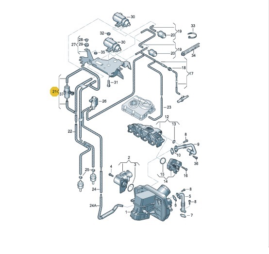 Место установки демпфера пульсаций, TDI Bi-Turbo (буквенное обозначение двигателя CFCA) — Volkswagen Caravelle (T5)