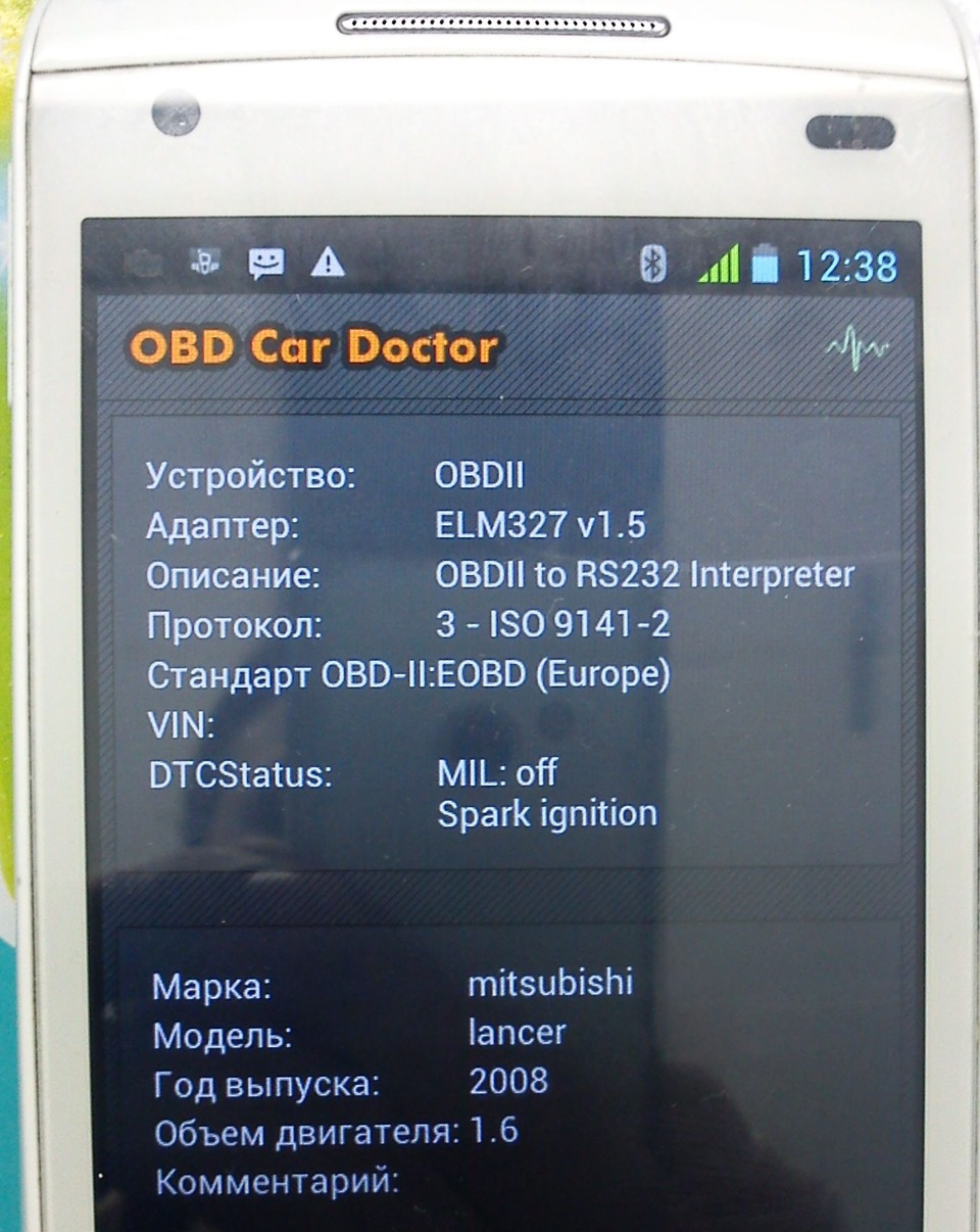 Информация о OBD II ELM 327 Interface bluetooth диагностика лансер 9 ботовой компьютер нформация с датчиков — Mitsubishi Lancer IX