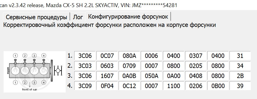 Проверил показания с теми данными, что на форсунках — идеально все совпало. Значит форсунки откалиброваны — Mazda CX-5 (1G)