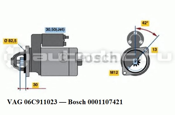 VAG 06C911023 — Bosch 0001107421 — Audi A6 (C6). Запчасти на фото: 06C911023, 0001107421