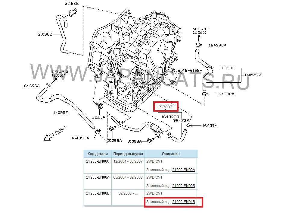 Вот он — хитрый клапан — Nissan Lafesta (1G). Запчасти на фото: 081466162H, 21200EN000, 2004Q5, 21200EN00A, 21200EN00B, 21200EN01B