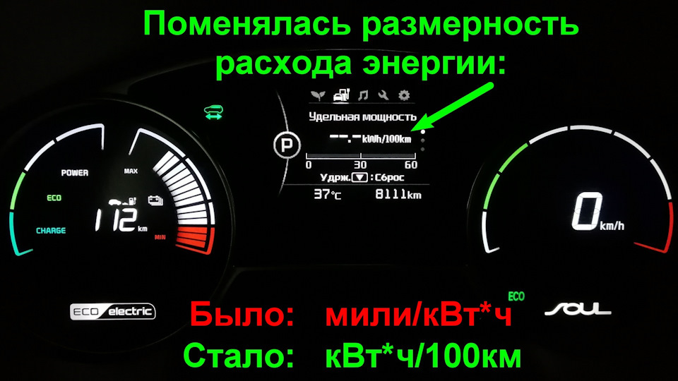 Формат расхода электроэнергии для США: мили/кВт*ч, для Европы: кВт*ч/100км. — KIA Soul EV (2G)