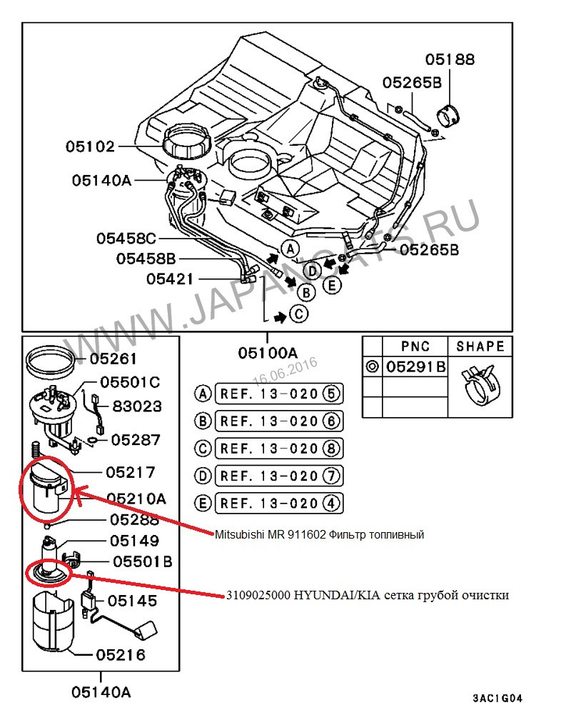 ТОПЛИВНЫЙ БАК — Mitsubishi Carisma. Запчасти на фото: 052658, 054588, Q5145, 130208, 130200, 130204, MR911602, 3109025000