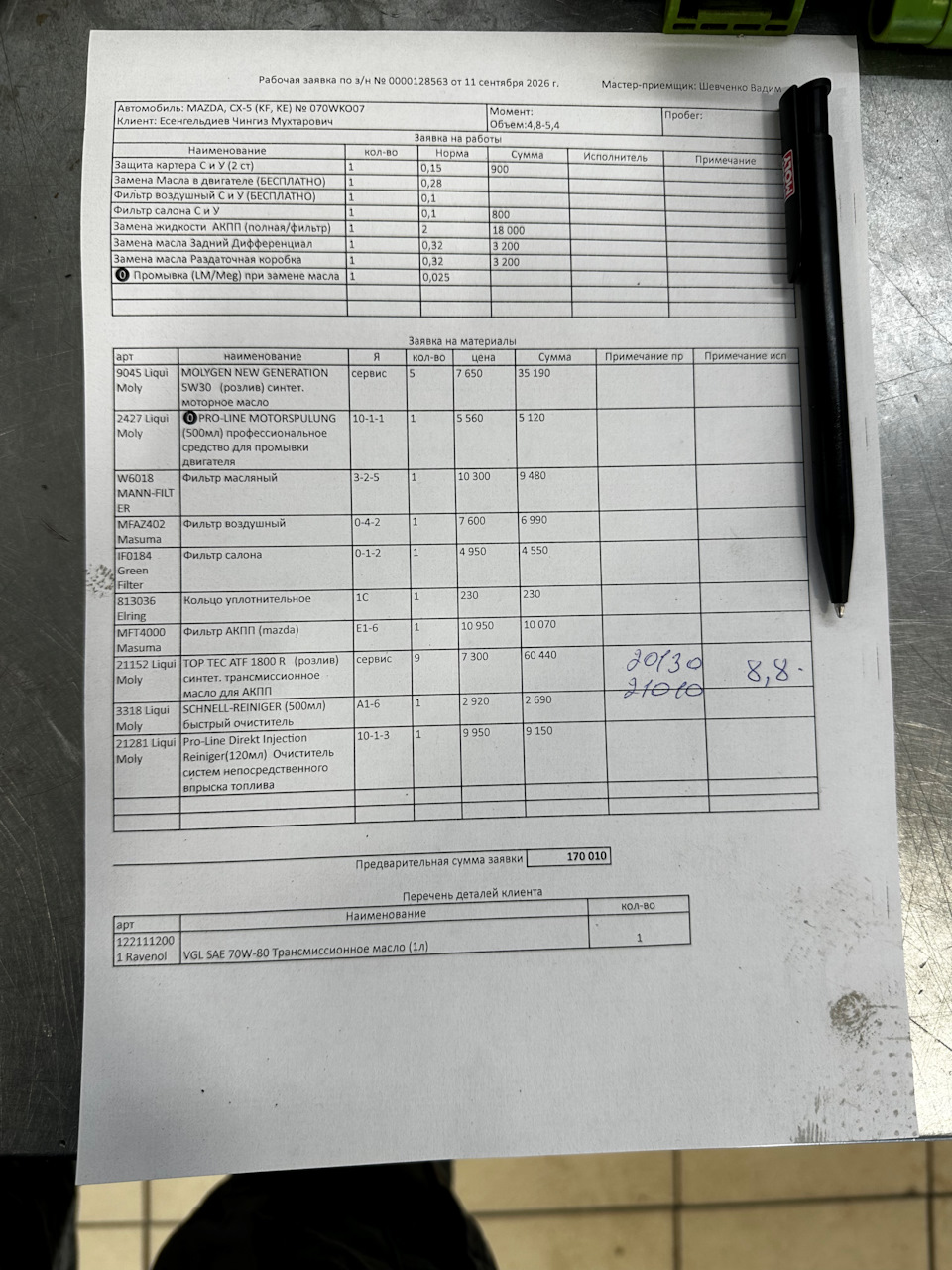 Очередное ТО, 62500 — Mazda CX-5 (2G) бензин, 2,5 л, 2022 года