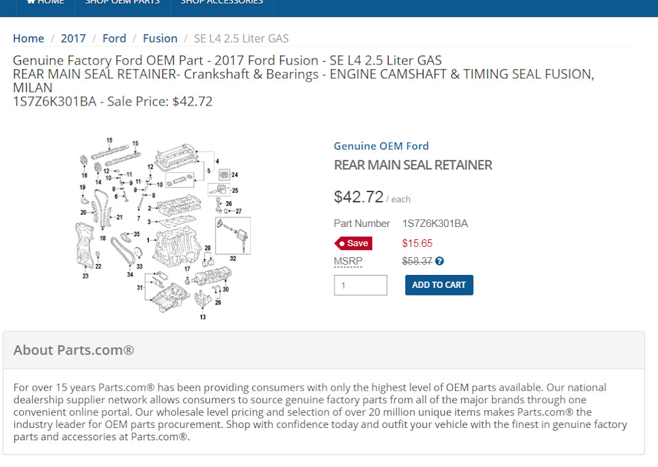 Фото в бортжурнале Ford Fusion (America) (2G). Запчасти на фото: 1S7Z6K301BA