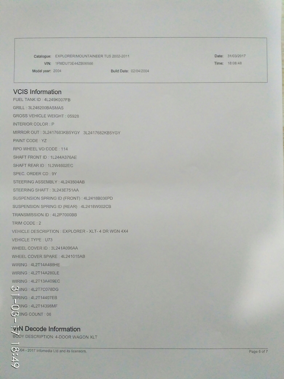 Фото в бортжурнале Ford Explorer (3G). Запчасти на фото: 1L244A376AE, 4L2P7000BB
