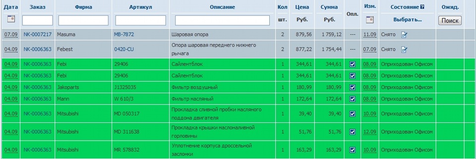 Заказ EXIST — Mitsubishi Lancer IX. Запчасти на фото: 0006363, MB7872, 0420CU, 29406, MD050317, MD311638, MR578832