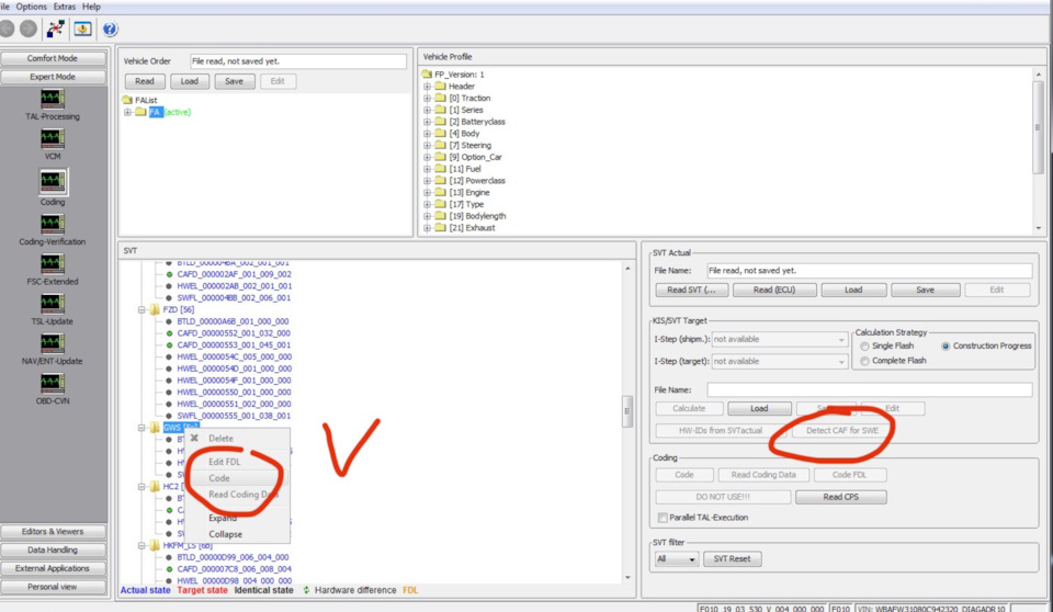 Отсутствует CAFD в GWS. В Esys — Coding, в блок GWS добавляем CAFD (Detect CAF for SWE), затем кодируем (Code) сам блок и всё готово! (Фото из интернета) — BMW 5 series (F10)