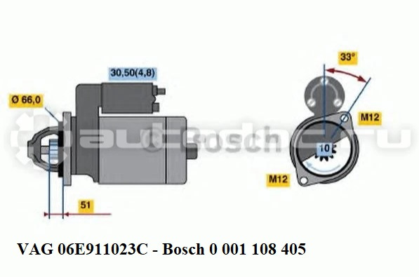 VAG 06E911023C — Bosch 0001108405 — Audi A6 (C6). Запчасти на фото: 06E911023C, 0001108405