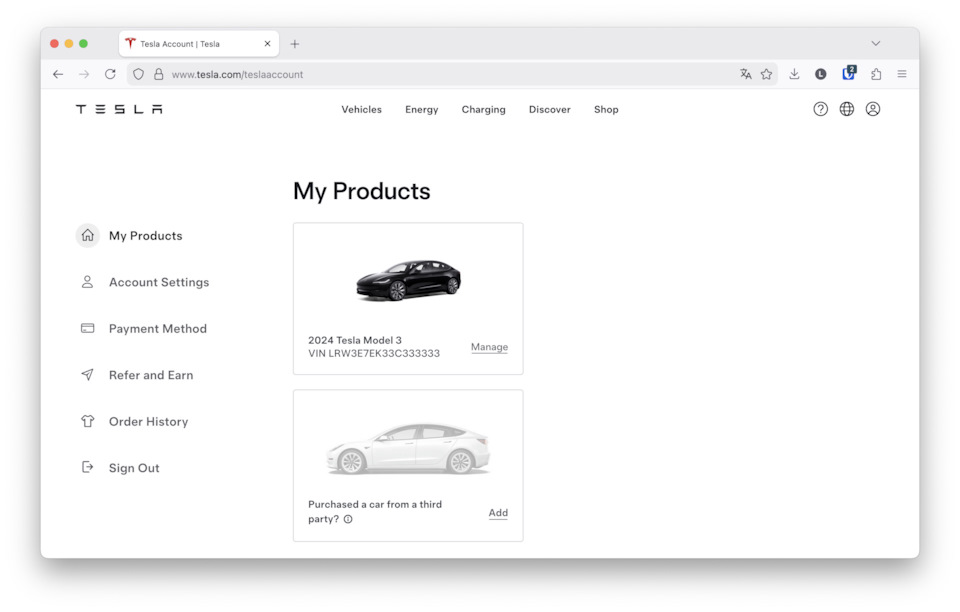 Автомобиль в новом аккаунте с регионом Литва — Tesla Model 3 (2024)