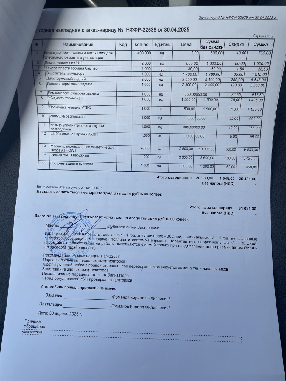 Фото в бортжурнале Honda Civic 4D (8G). Запчасти на фото: T3004, 154900