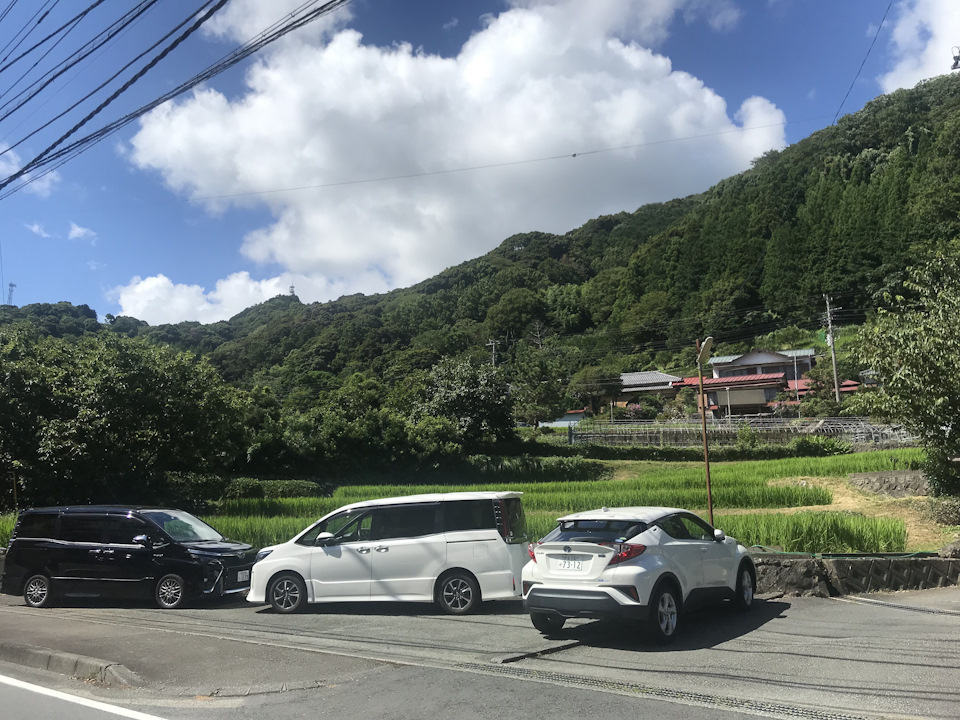 Типичный пейзаж для префектуры Shizuoka. Склоны и плантации риса и чая — Toyota Land Cruiser Prado 150-series